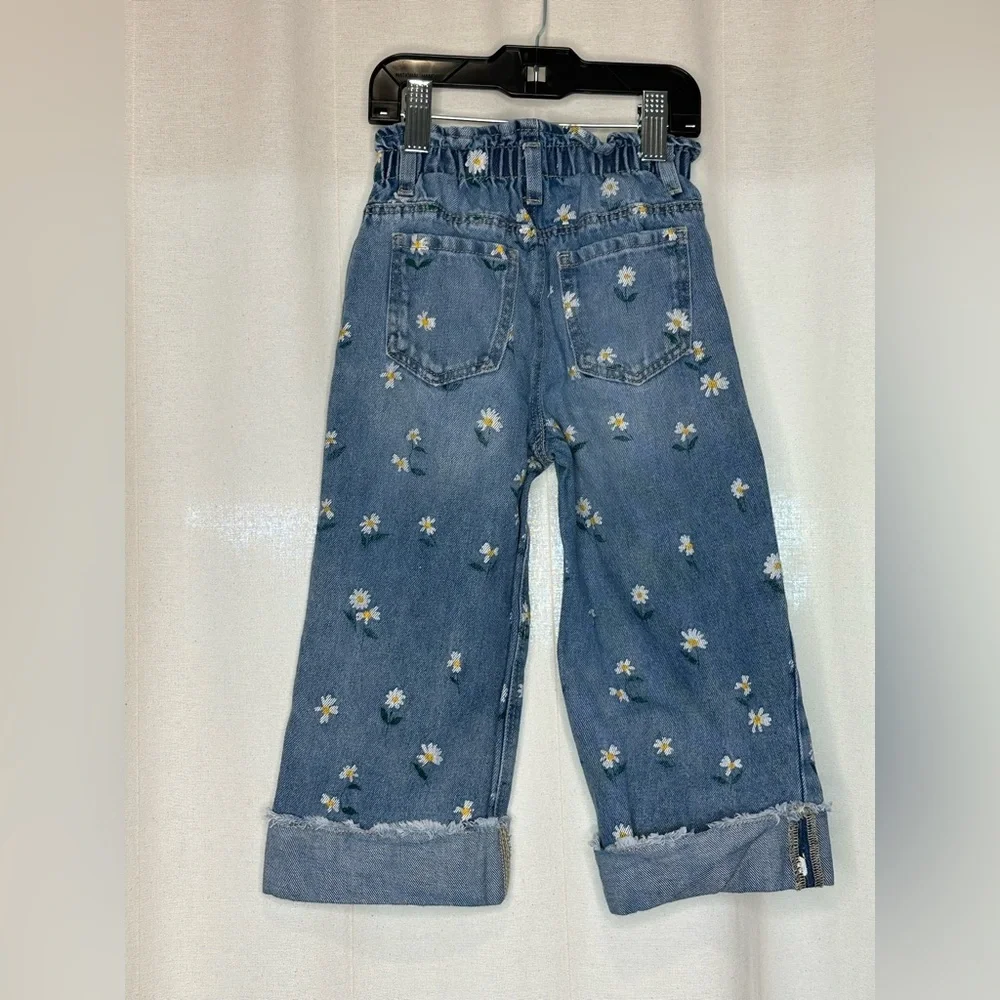 Zara Kids Light Blue Floral Paperbag Style Jeans Size 3 Years - Picture 5 of 6